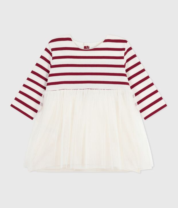 Vestido de dos materiales de manga larga para beb&eacute; rojo/rojo