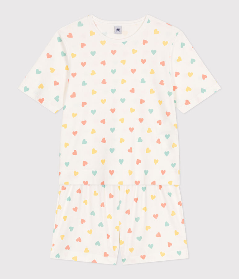 Pijama corto de algod&oacute;n con estampado de corazones para mujer blanco/multicolor