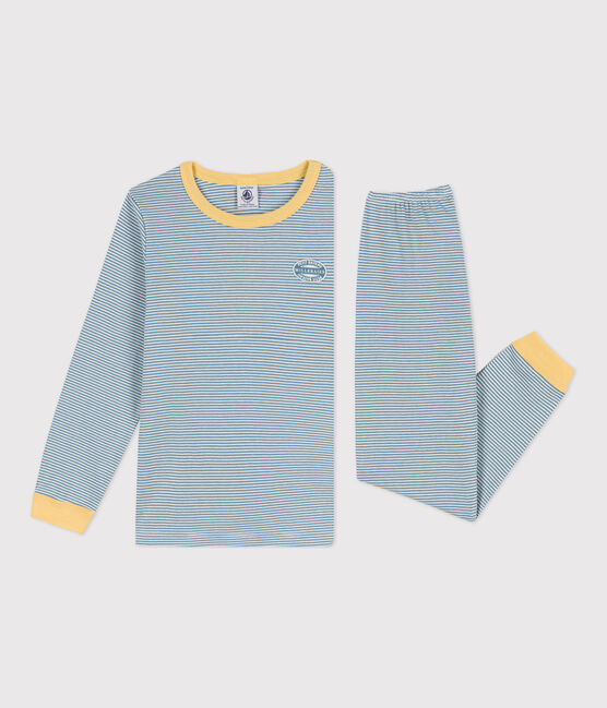 Pijama de algodón milrayas para niño/niña azul ROVER/blanco MARSHMALLOW