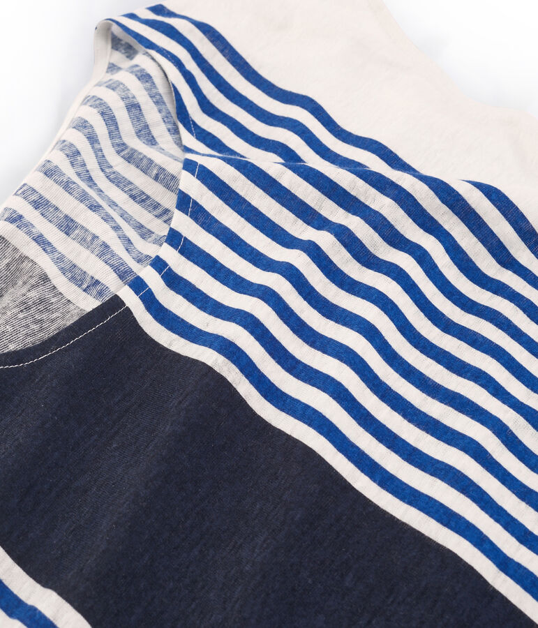 Camiseta manga corta de lino para mujer blanco/multicolor