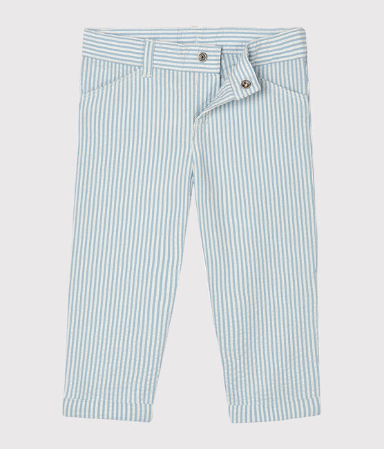 Pantalón milrayas para bebé niño azul ACIER/blanco MARSHMALLOW