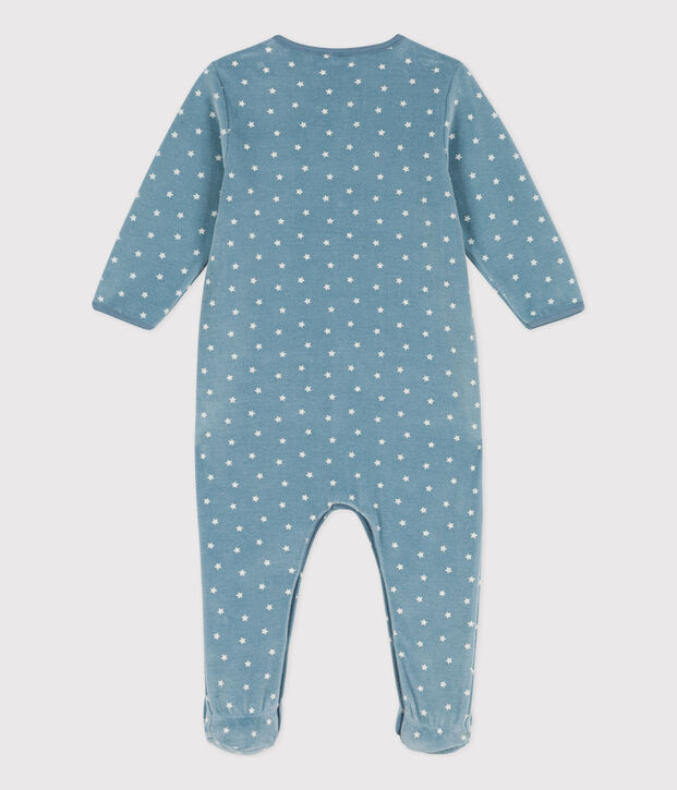 Pelele de terciopelo estampado para beb&eacute; azul/crudo