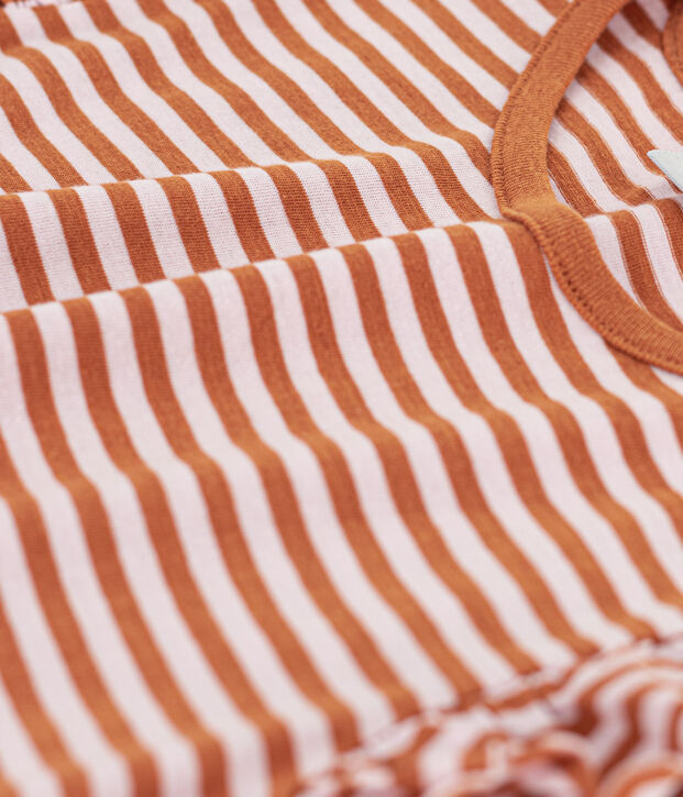Camiseta de algod&oacute;n a rayas para ni&ntilde;a marron/rosa