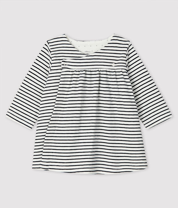 Vestido a rayas de t&uacute;bico con manga larga para beb&eacute; para ni&ntilde;a blanco/azul