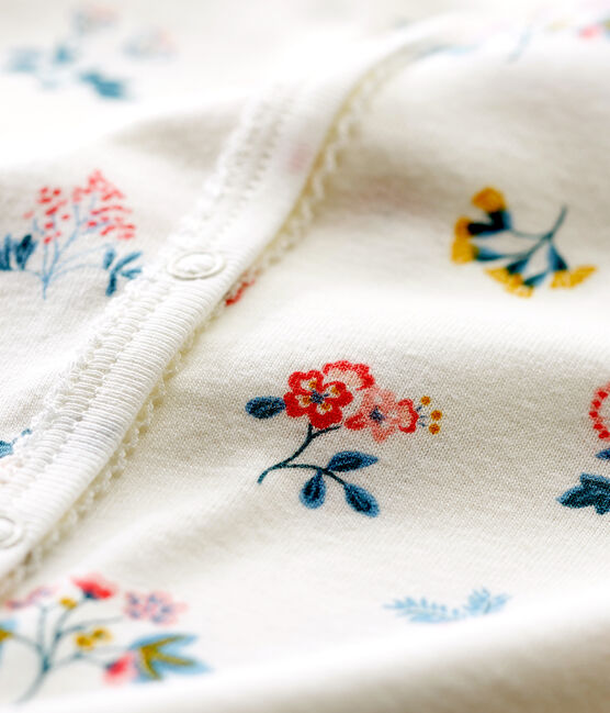 Pijama de bebé sin pies en punto suave para niña blanco MARSHMALLOW/blanco MULTICO