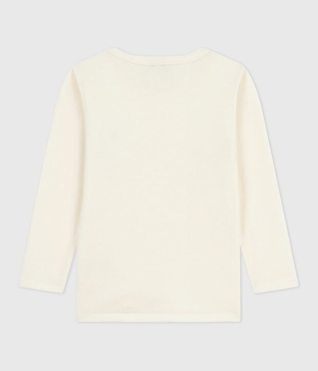 Camiseta infantil lisa de manga larga de lana y algod&oacute;n beige