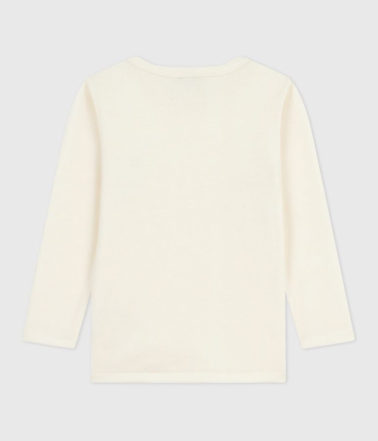 Camiseta infantil lisa de manga larga de lana y algod&oacute;n beige