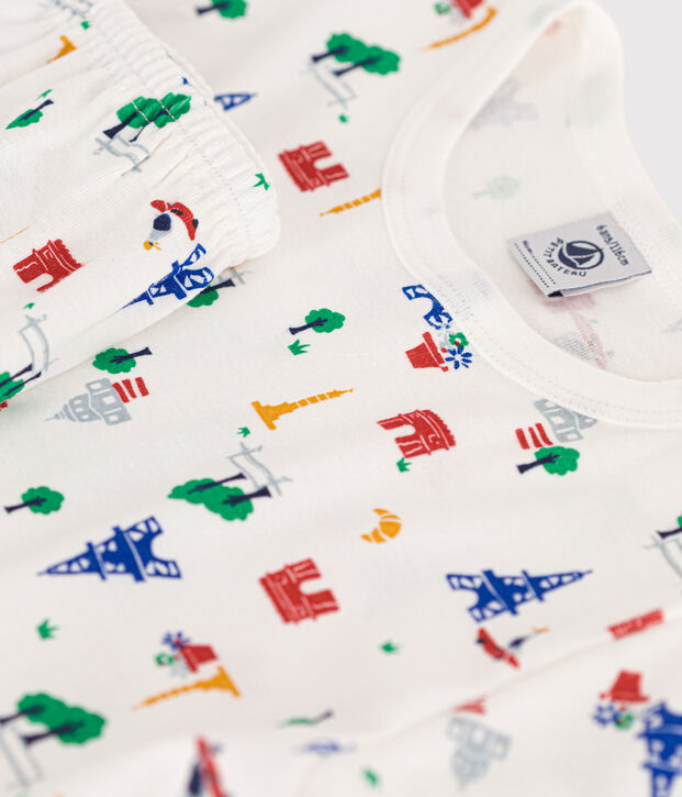 Pijama infantil corto de algod&oacute;n con estampado de Par&iacute;s blanco/multicolor