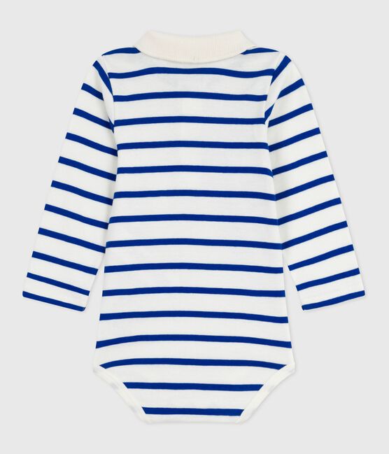 Body de algodón con cuello de polo a rayas para bebé azul MILK/ OLYMPIC