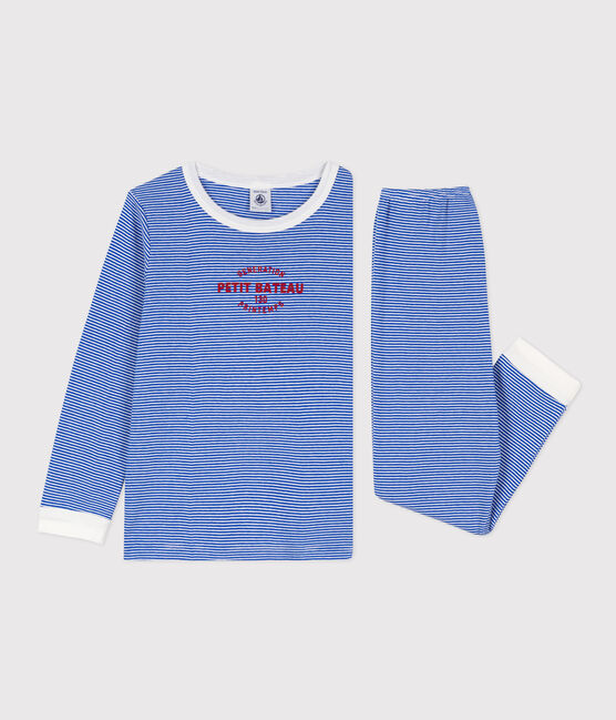 Pijama de algodón milrayas para niño/niña azul PERSE/blanco MARSHMALLOW