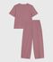 Pijama de manga corta y pernera ancha de algodón a rayas para mujer rojo AMARANTE/ MARSHMALLOW