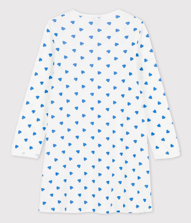 Camis&oacute;n de manga larga con corazones azules de algod&oacute;n de ni&ntilde;a blanco/azul