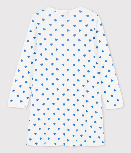 Camisón de manga larga con corazones azules de algodón de niña blanco MARSHMALLOW/azul BRASIER