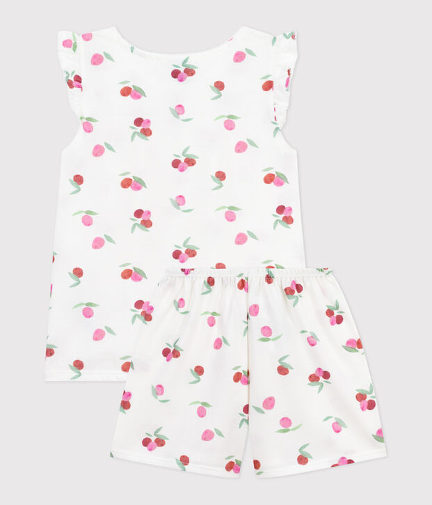 Pijama corto infantil de algod&oacute;n con estampado de frutas blanco/multicolor