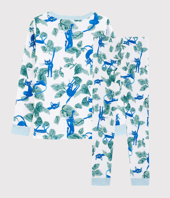 Pijama snugfit con estampado de gato de algodón de niño blanco MARSHMALLOW/blanco MULTICO