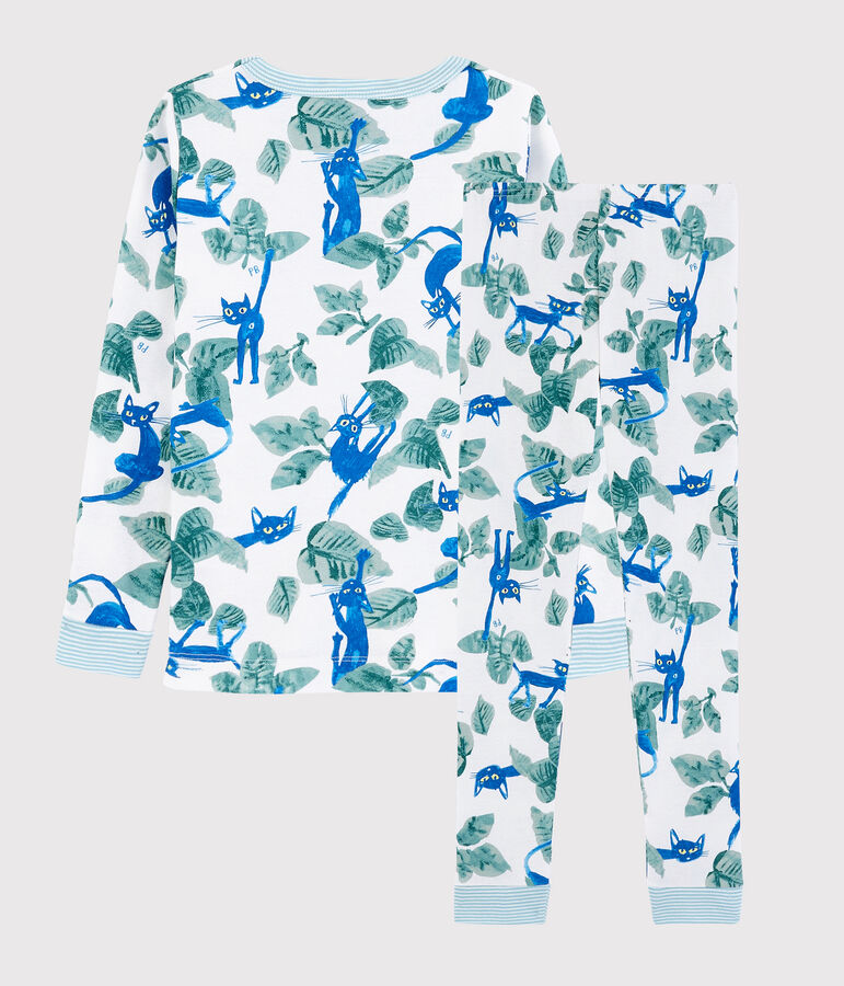 Pijama snugfit con estampado de gato de algod&oacute;n de ni&ntilde;o blanco/multicolor