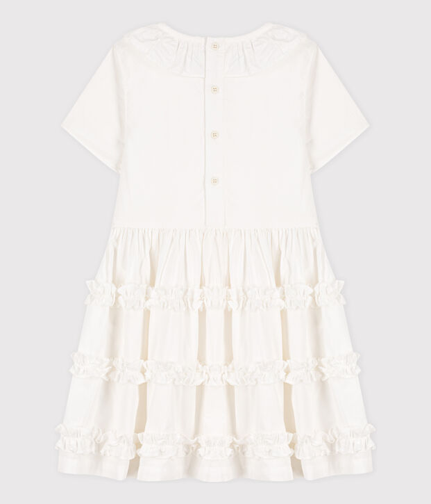 Vestido de popelina de manga corta para ni&ntilde;a blanco
