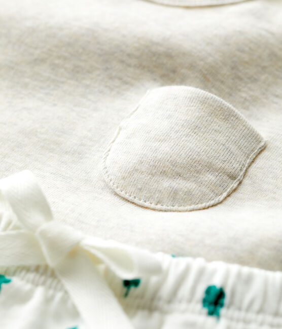 Conjunto de 2 piezas con estampado vegetal de muletón ecológico de bebé beige MONTELIMAR/blanco MULTICO