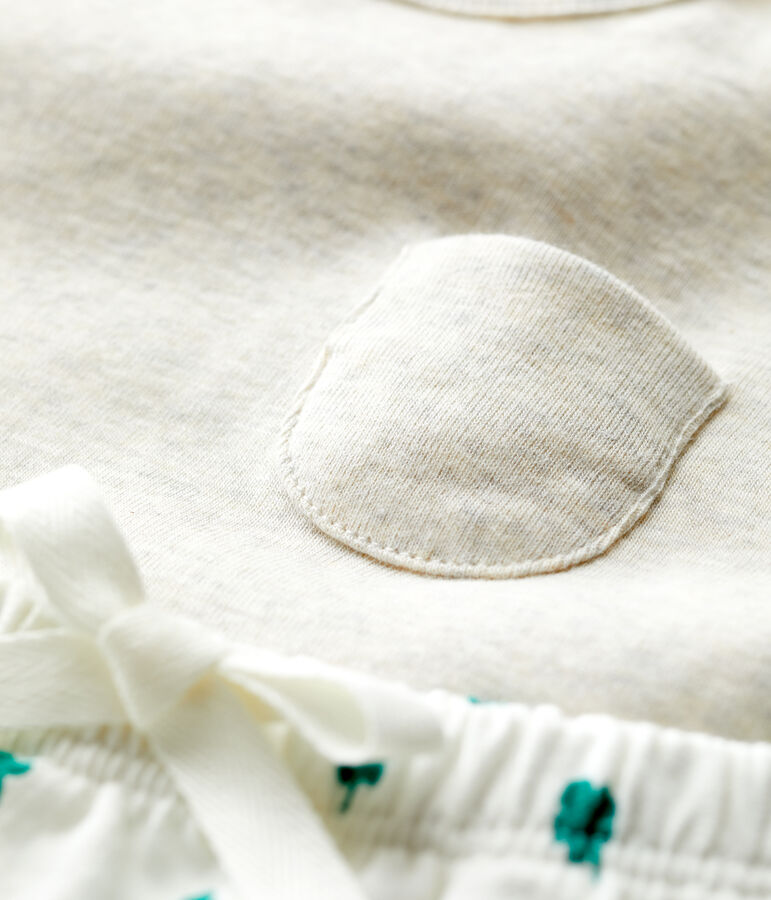 Conjunto de 2 piezas con estampado vegetal de mulet&oacute;n ecol&oacute;gico de beb&eacute; beige MONTELIMAR/blanco MULTICO