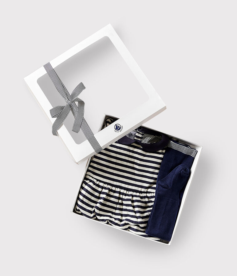 Estuche regalo para beb&eacute; con vestido y leotardos multicolor