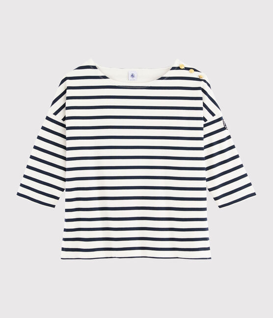 Jersey marinero de algodón de mujer blanco MARSHMALLOW/azul SMOKING