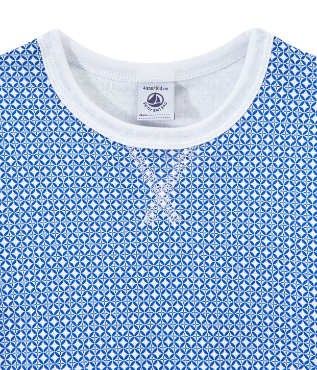 Pijama de manga corta en t&uacute;bico para ni&ntilde;o blanco/azul