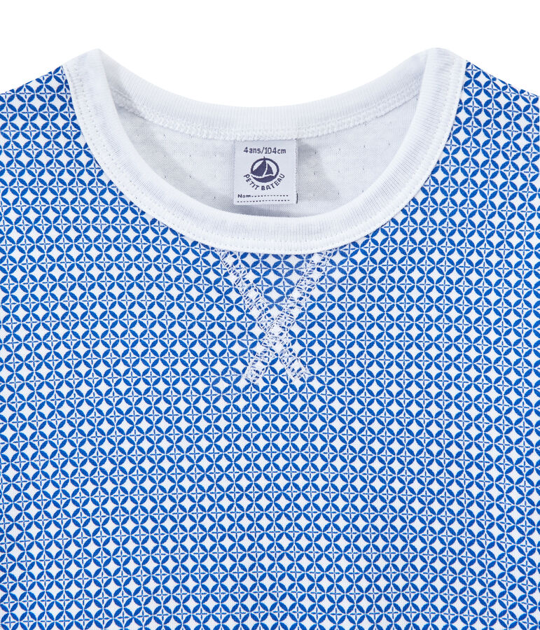 Pijama de manga corta en t&uacute;bico para ni&ntilde;o blanco/azul