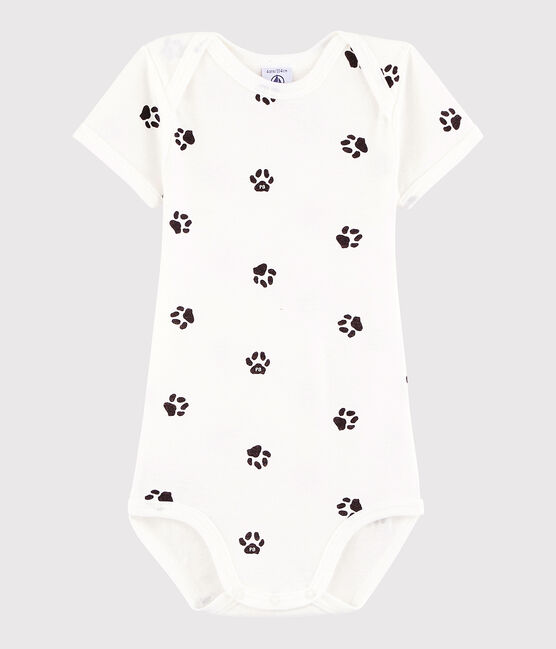 Bodi de manga corta de bebé niña/niño blanco MARSHMALLOW/gris CAPECOD