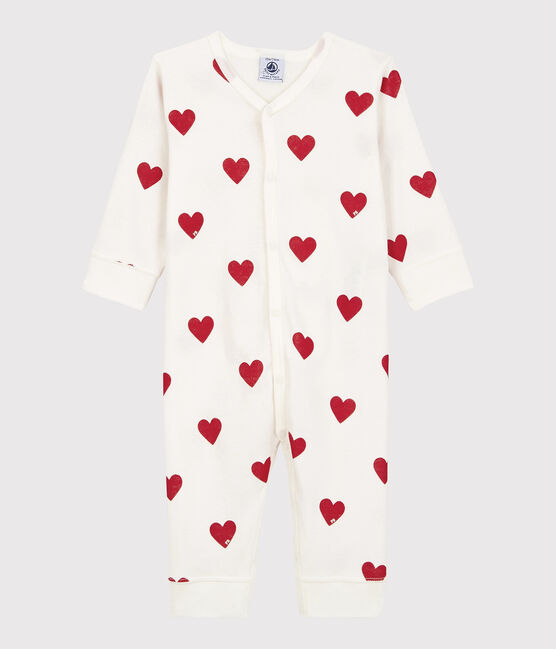 Pelele sin pies de algodón con corazón de bebé blanco MARSHMALLOW/rojo TERKUIT