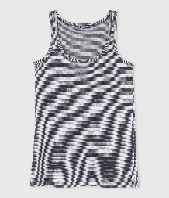 Camiseta sin mangas de lino en milrayas para mujer azul SMOKING/blanco LAIT