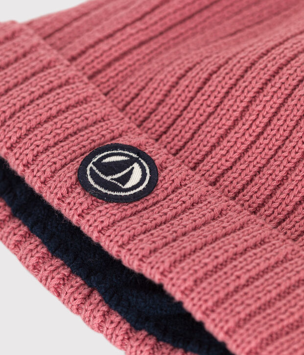 Gorro de punto tricotado con forro polar para beb&eacute; rosa