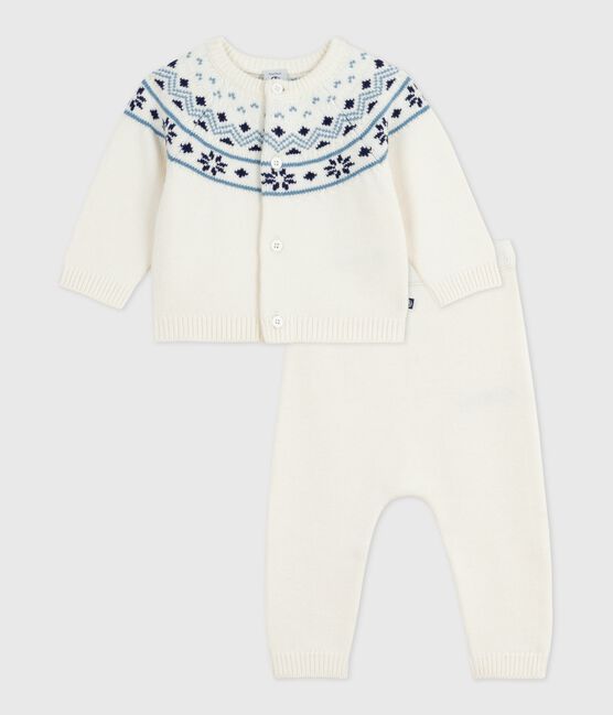 Conjunto de 2 piezas con cárdigan de jarcquard tricotado para bebé azul MARSHMALLOW/ SOIR