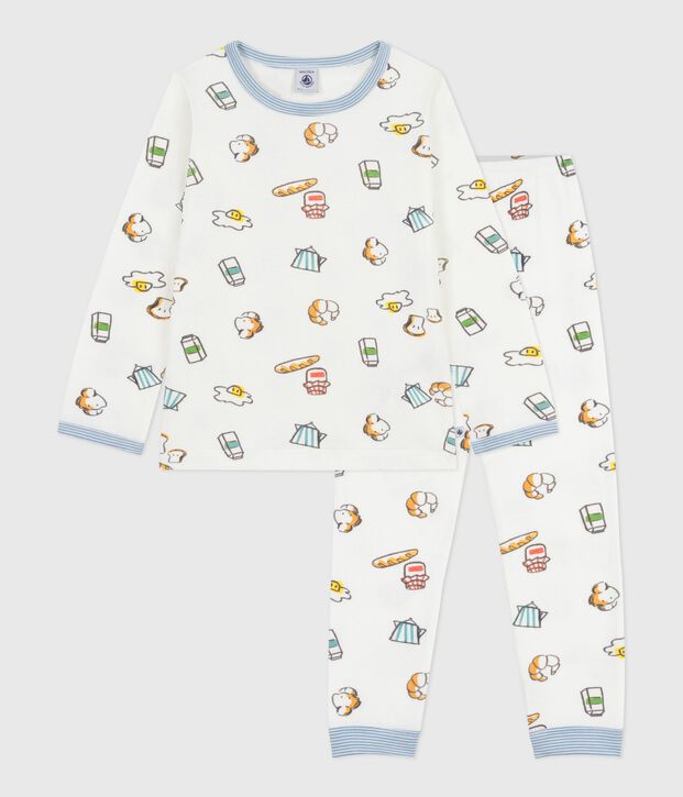 Pijama infantil de t&uacute;bico con estampado de desayuno blanco/multicolor