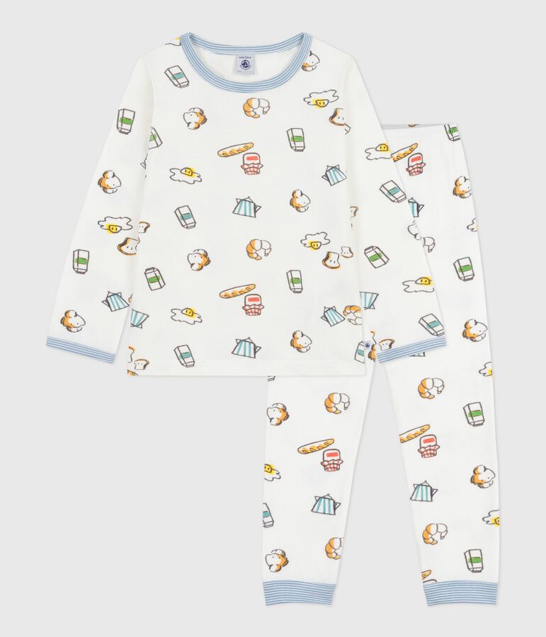 Pijama infantil de t&uacute;bico con estampado de desayuno blanco/multicolor