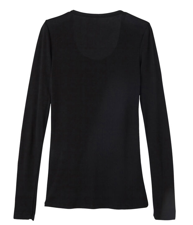 T-shirt femme manches longues col danseuse en coton l&eacute;ger azul