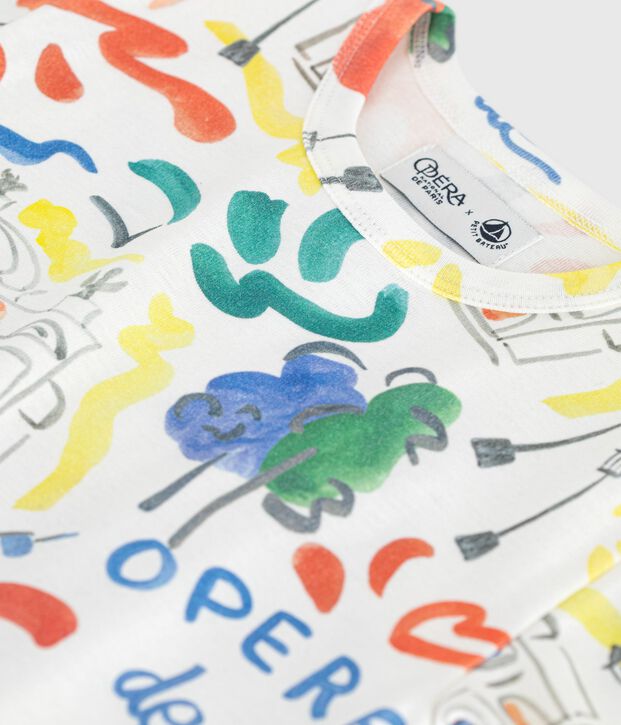 Camiseta infantil de manga corta de algod&oacute;n con estampado blanco/rojo/multicolor