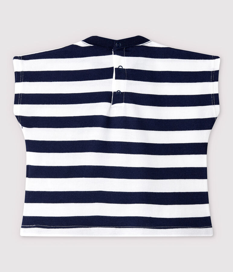 Camiseta de manga corta de punto de beb&eacute; ni&ntilde;o azul/blanco