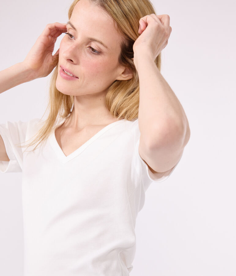 Camiseta Iconique de manga corta de punto liso para mujer blanco