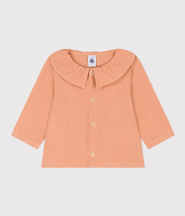 Blusa de manga larga de gasa de algod&oacute;n para beb&eacute; rosa