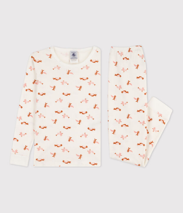 Pijama snugfit de algod&oacute;n con p&aacute;jaro blanco/multicolor