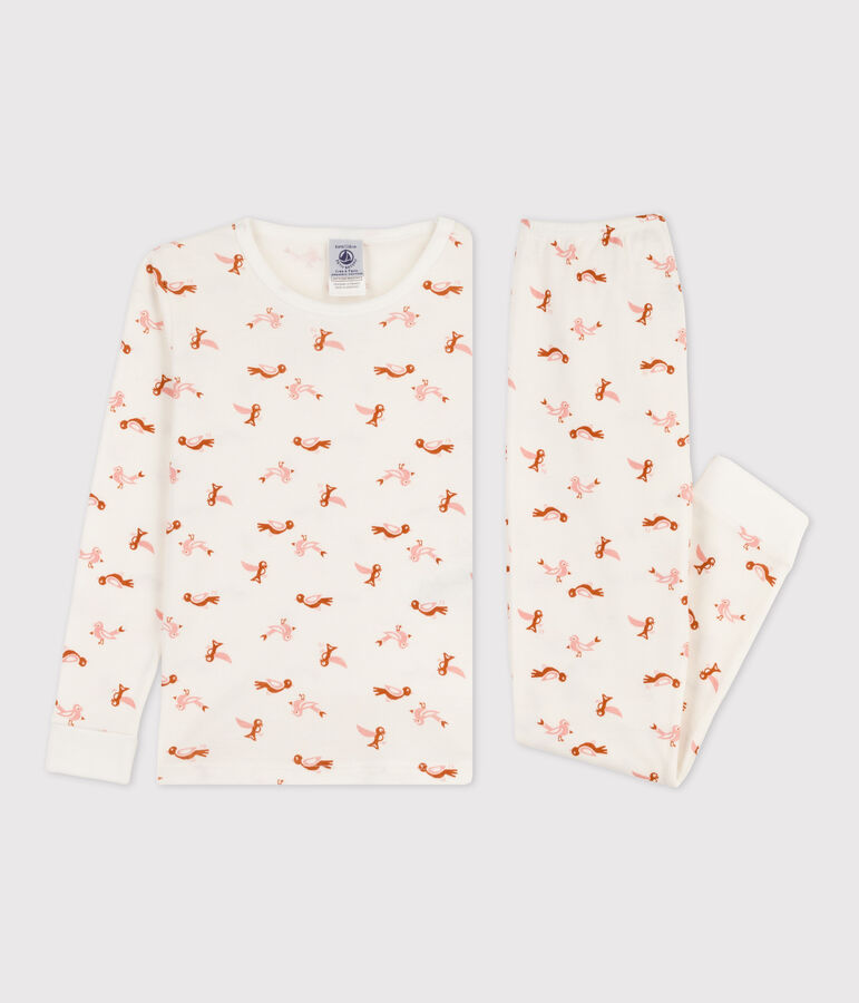 Pijama snugfit de algod&oacute;n con p&aacute;jaro blanco/multicolor