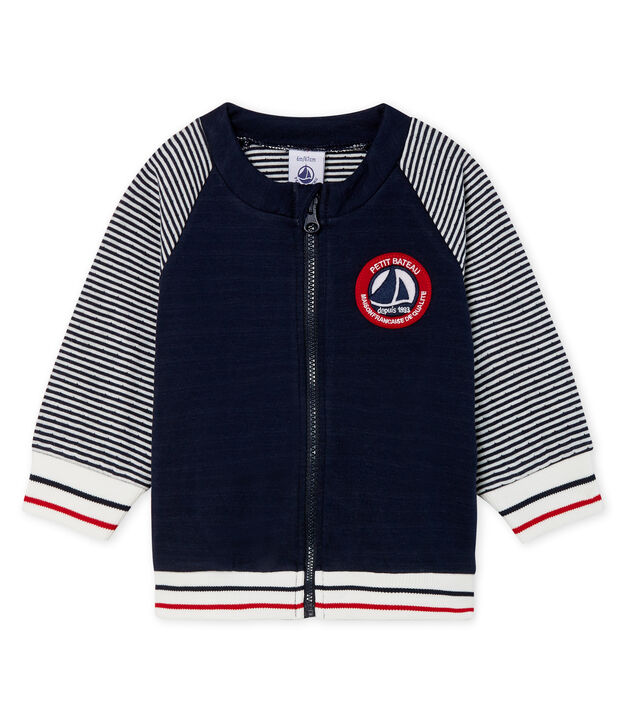 C&aacute;rdigan de tela t&uacute;bica con cremallera para beb&eacute; ni&ntilde;o azul/blanco