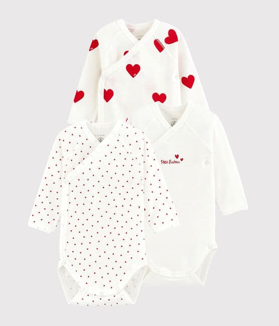 Lote de bodies cruzados de corazón rojo de manga de algodón ecológico para bebé variante 1 Petit