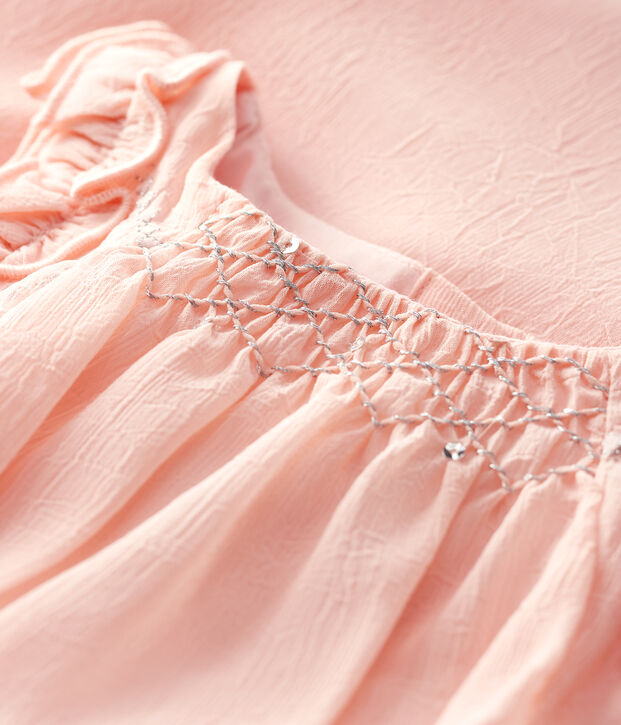 Vestido de manga corta de crep&eacute; de beb&eacute; ni&ntilde;a rosa