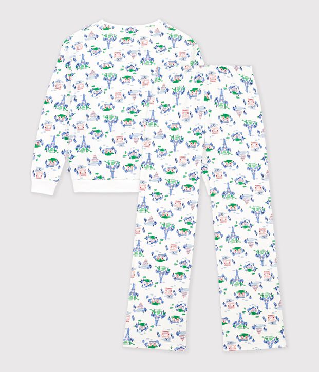 Pijama de algod&oacute;n con estampado de Par&iacute;s para mujer blanco/multicolor