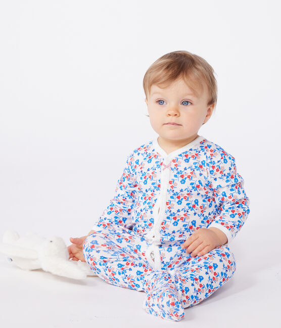 Pijama de algodón con flores para bebé blanco MARSHMALLOW/blanco MULTICO