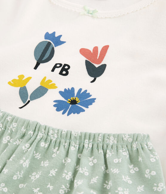 Pijama corto de algodón con flores para niña blanco MARSHMALLOW/ HERBIER