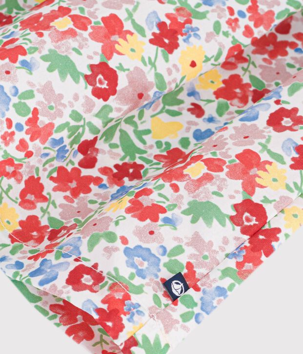Vestido infantil de manga larga de algod&oacute;n con flores blanco/multicolor