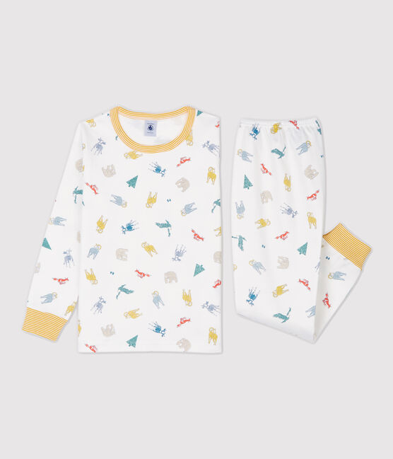 Pijama con estampado de animales de niña/niño de algodón afelpado blanco MARSHMALLOW/blanco MULTICO