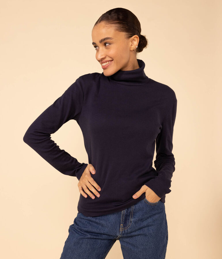 Camiseta LA RECTA de algod&oacute;n con cuello vuelto para mujer azul